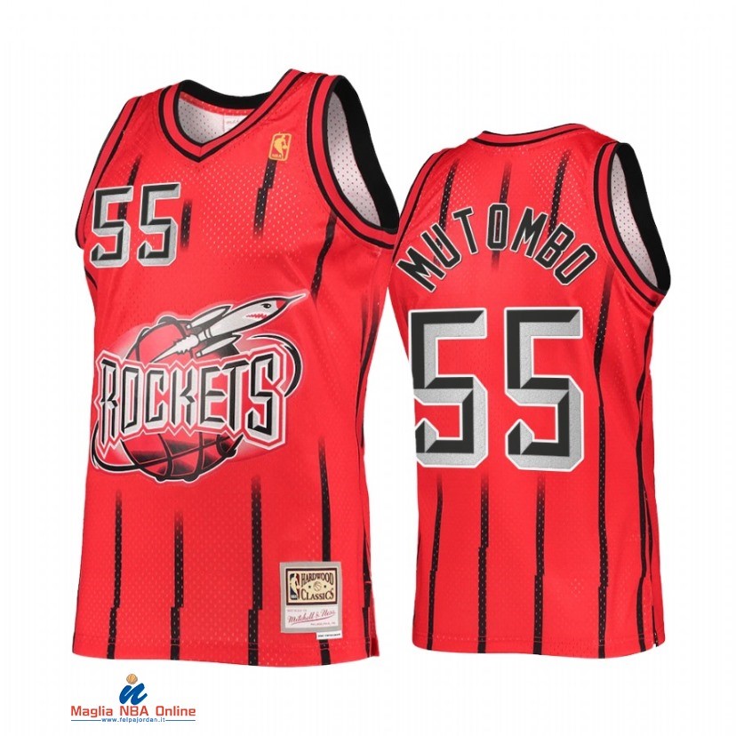 Maglia NBA Huston Rockets NO.55 Dikembe Mutombo Rosso Throwback 2021-22