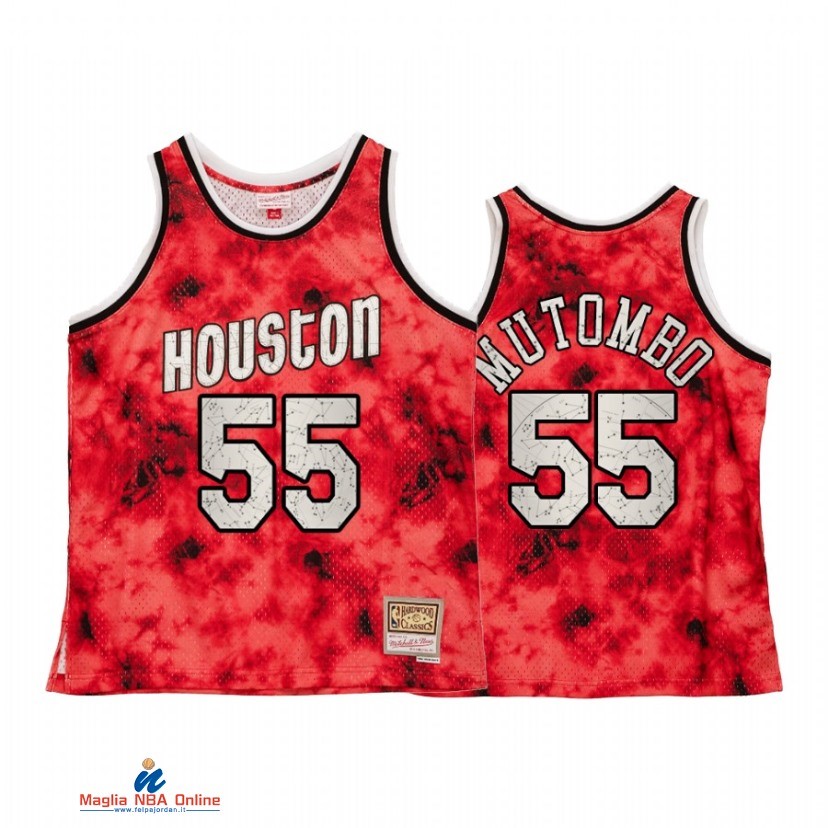 Maglia NBA Huston Rockets NO.55 Dikembe Mutombo Rosso Throwback 2021