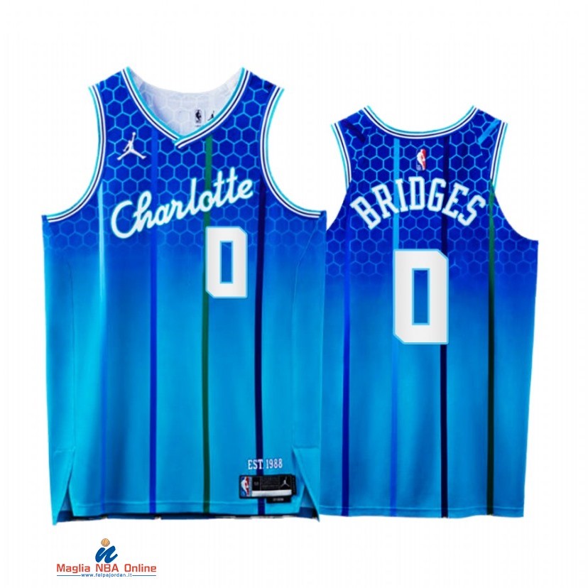 Maglia NBA Jordan Charlotte Hornets NO.0 Miles Bridges 75th Blu Città 2021-22