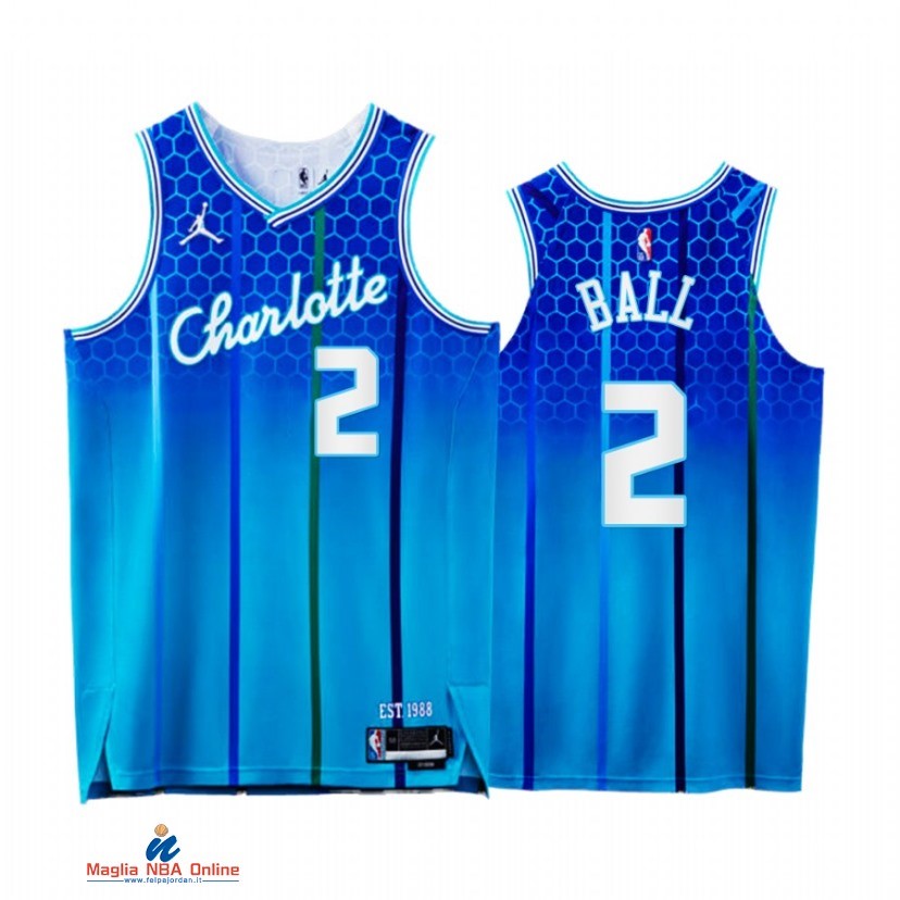 Maglia NBA Jordan Charlotte Hornets NO.2 LaMelo Ball 75th Blu Città 2021-22