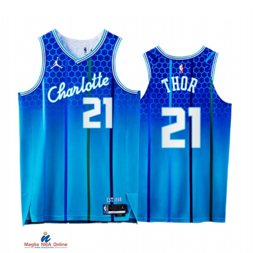 Maglia NBA Jordan Charlotte Hornets NO.21 JT Thor 75th Blu Città 2021-22