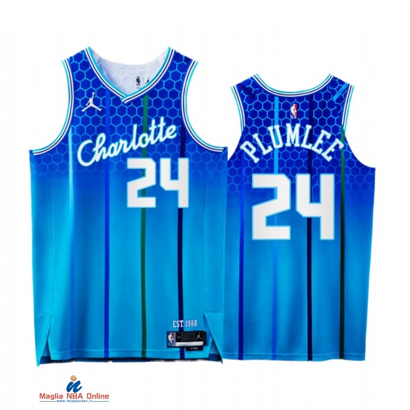 Maglia NBA Jordan Charlotte Hornets NO.24 Mason Plumlee 75th Blu Città 2021-22