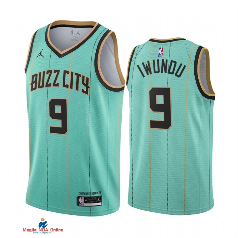 Maglia NBA Jordan Charlotte Hornets NO.9 Wesley Iwundu Verde Città 2021-22