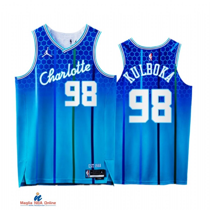 Maglia NBA Jordan Charlotte Hornets NO.98 Arnoldas Kulboka 75th Blu Città 2021-22