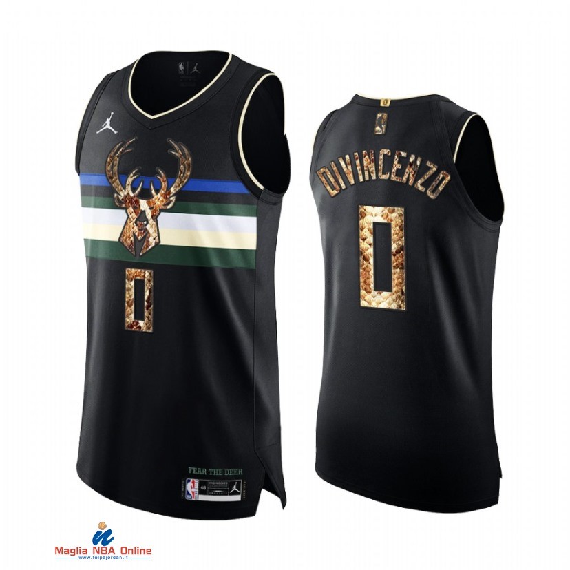 Maglia NBA Jordan Milwaukee Bucks NO.0 Donte DiVincenzo Piel De Pitón Nero 2021-22