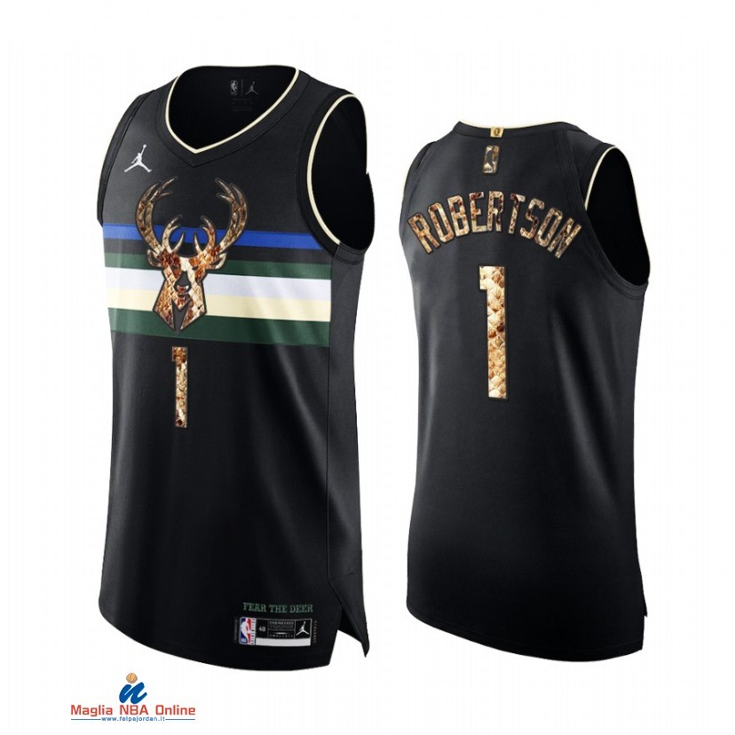 Maglia NBA Jordan Milwaukee Bucks NO.1 Oscar Robertson Piel De Pitón Nero 2021-22