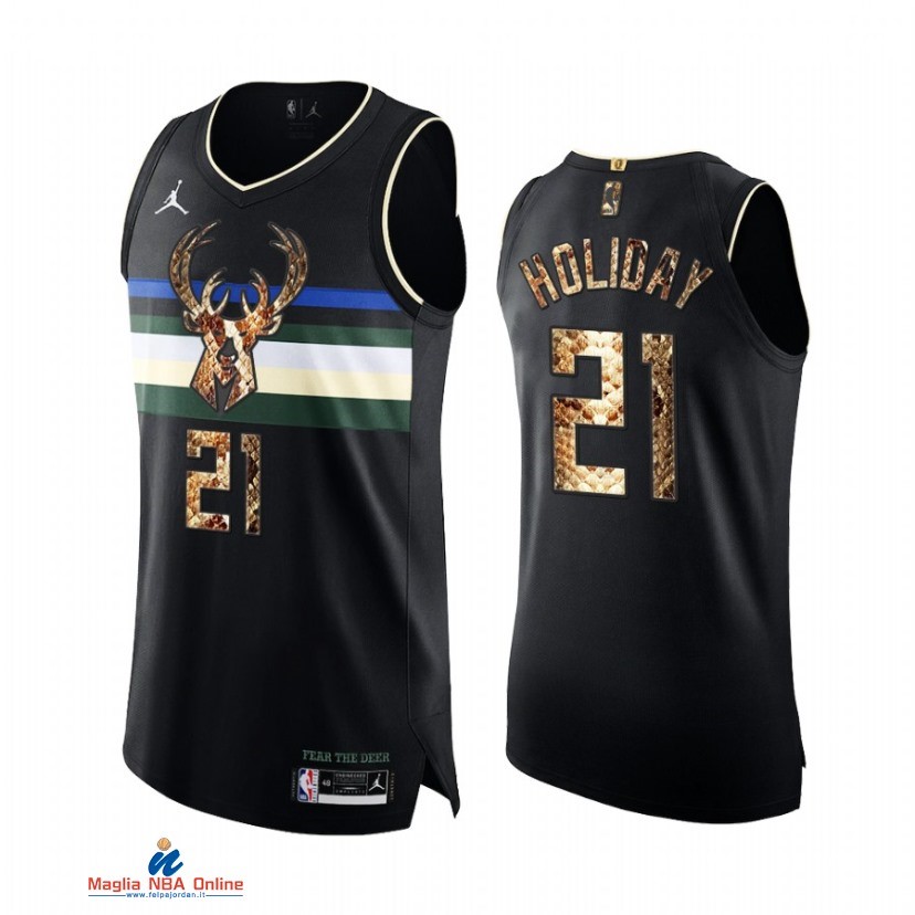 Maglia NBA Jordan Milwaukee Bucks NO.21 Jrue Holiday Piel De Pitón Nero 2021-22