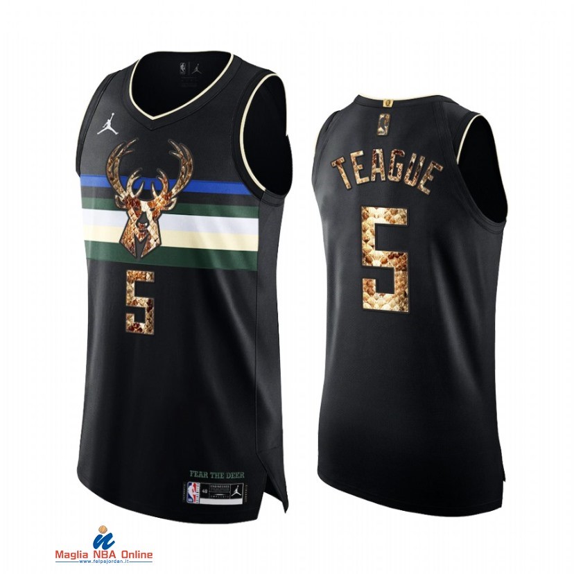 Maglia NBA Jordan Milwaukee Bucks NO.5 Jeff Teague Piel De Pitón Nero 2021-22