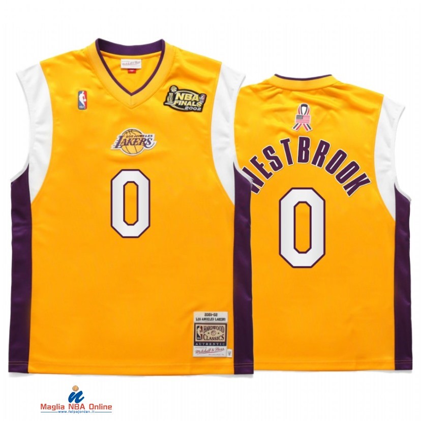 Maglia NBA Los Angeles Lakers NO.0 Russell Westbrook 911 20th Anniversary Oro Hardwood Classics