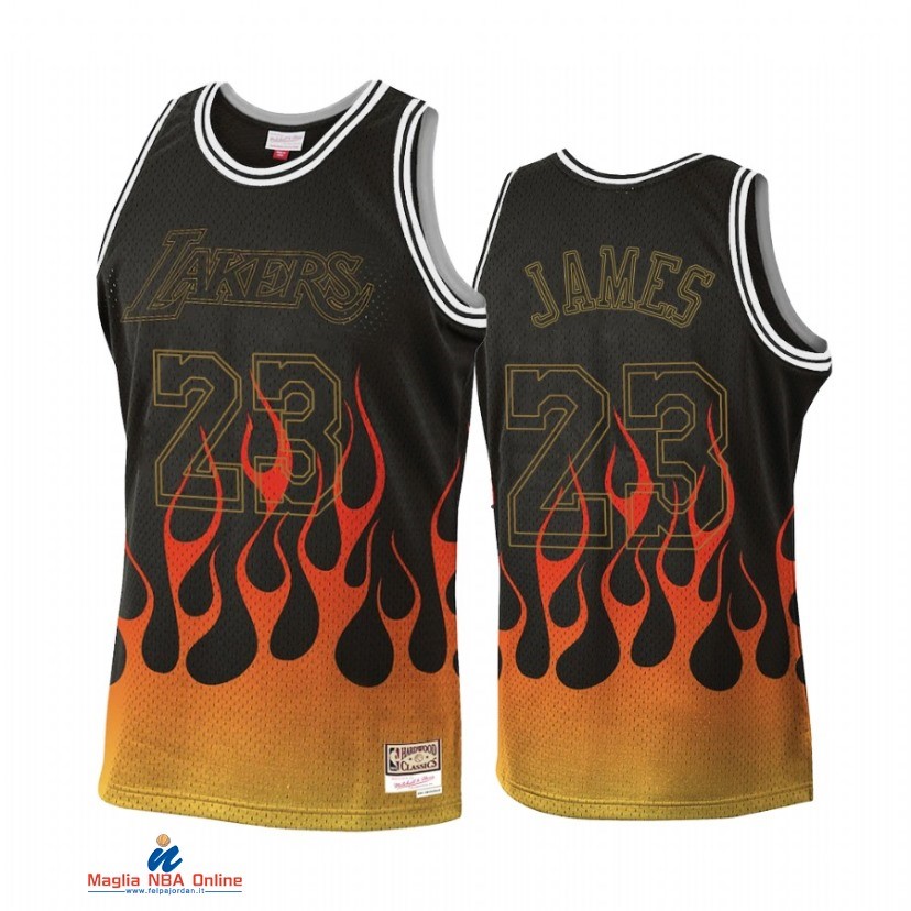 Maglia NBA Los Angeles Lakers NO.23 LeBron James Nero Hardwood Classics 2021-22