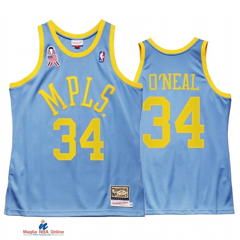 Maglia NBA Los Angeles Lakers NO.34 Shaquille O'Neal Blu Throwback 2021