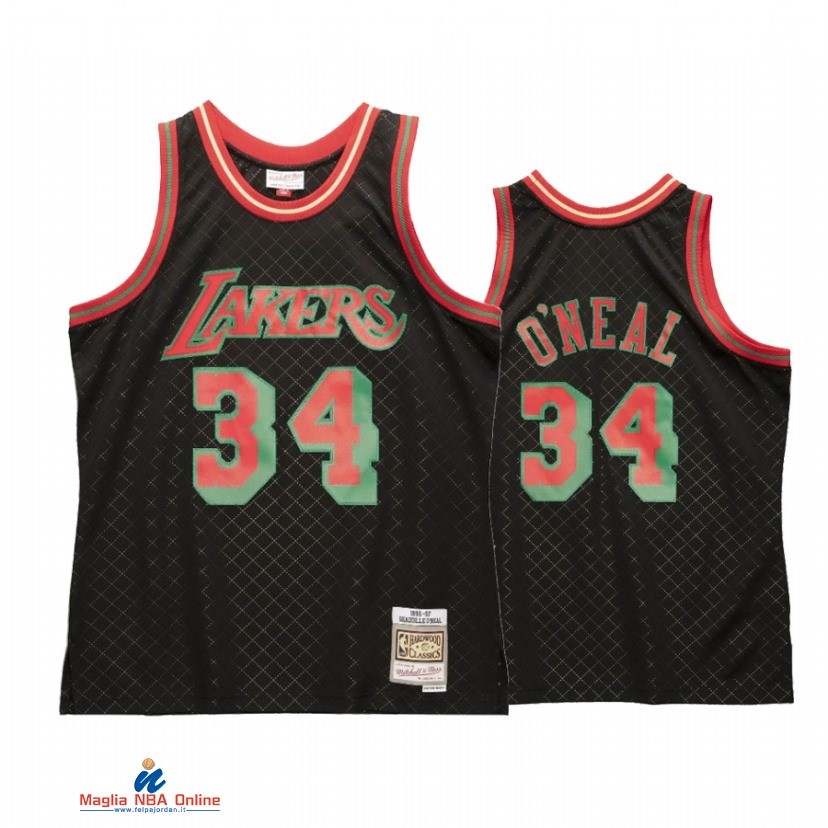 Maglia NBA Los Angeles Lakers NO.34 Shaquille O'Neal Nero Hardwood Classics 2021