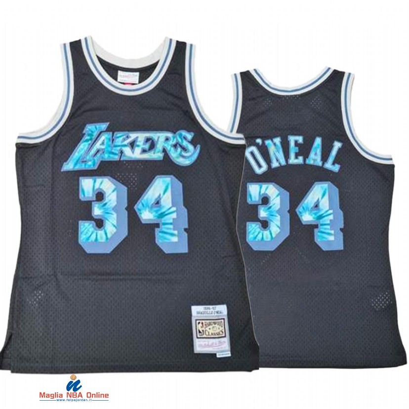 Maglia NBA Los Angeles Lakers NO.34 Shaquille O'Neal Nero Throwback 2021
