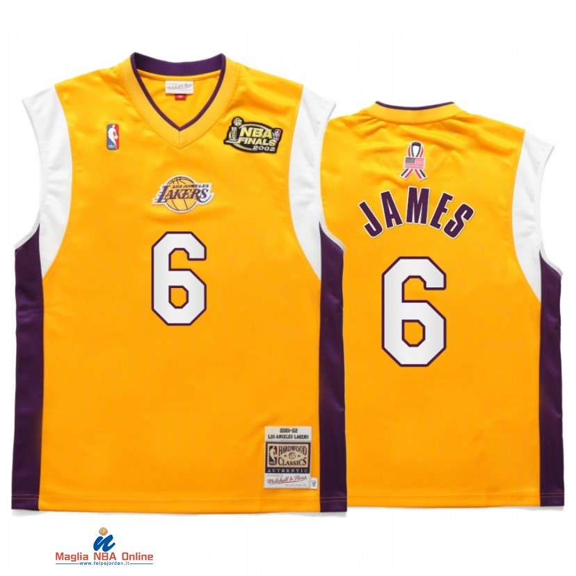 Maglia NBA Los Angeles Lakers NO.6 LeBron James 911 20th Anniversary Oro Hardwood Classics