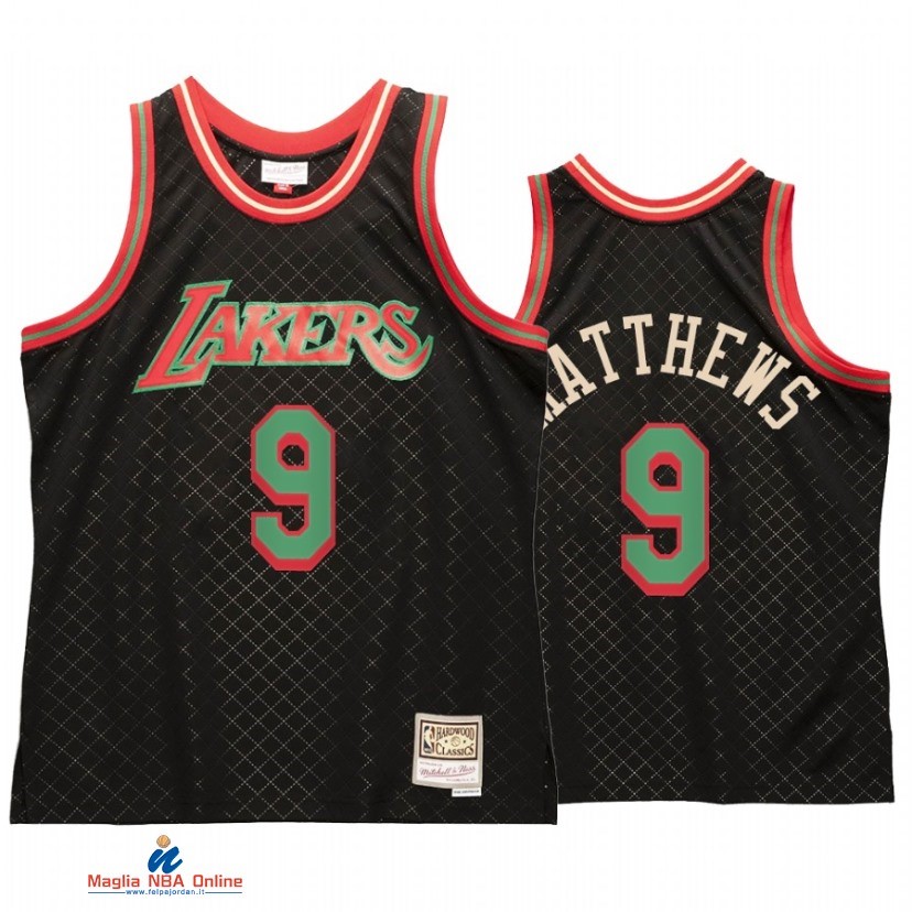 Maglia NBA Los Angeles Lakers NO.9 Wesley Matthews Nero Hardwood Classics 2021