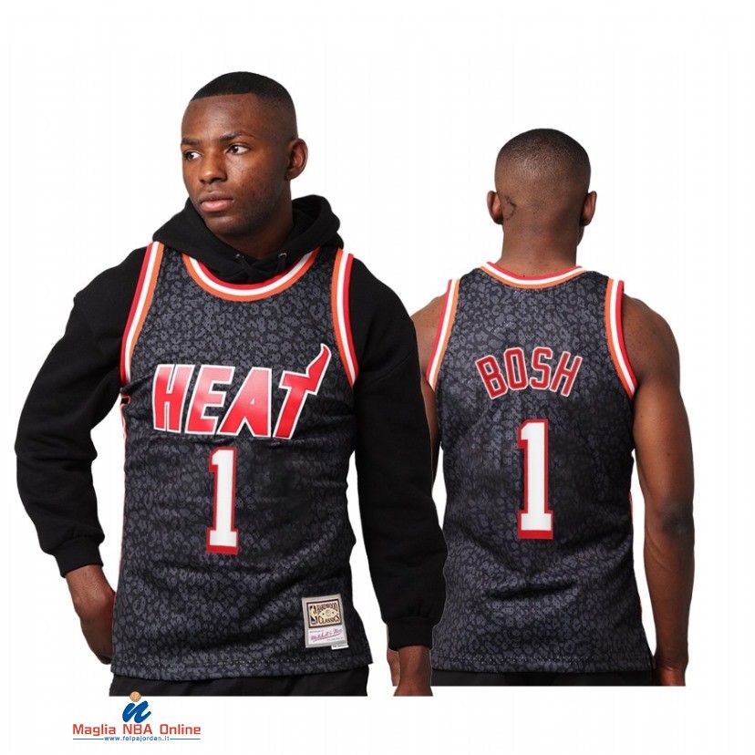 Maglia NBA Miami Heat NO.1 Chris Bosh Nero Hardwood Classics 2021-22