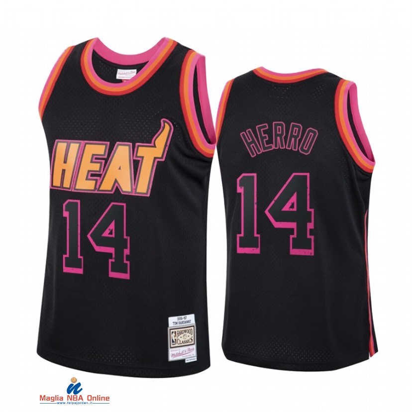 Maglia NBA Miami Heat NO.14 Tyler Herro Nero Hardwood Classics 2021