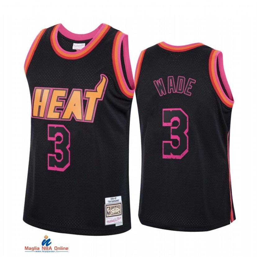 Maglia NBA Miami Heat NO.3 Dwyane Wade Nero Hardwood Classics 2021