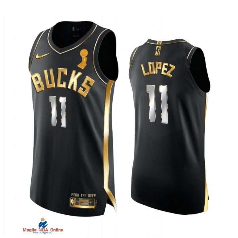 Maglia NBA Milwaukee Bucks Campionato Finali 2021 NO.11 Brook Lopez Nero Oro