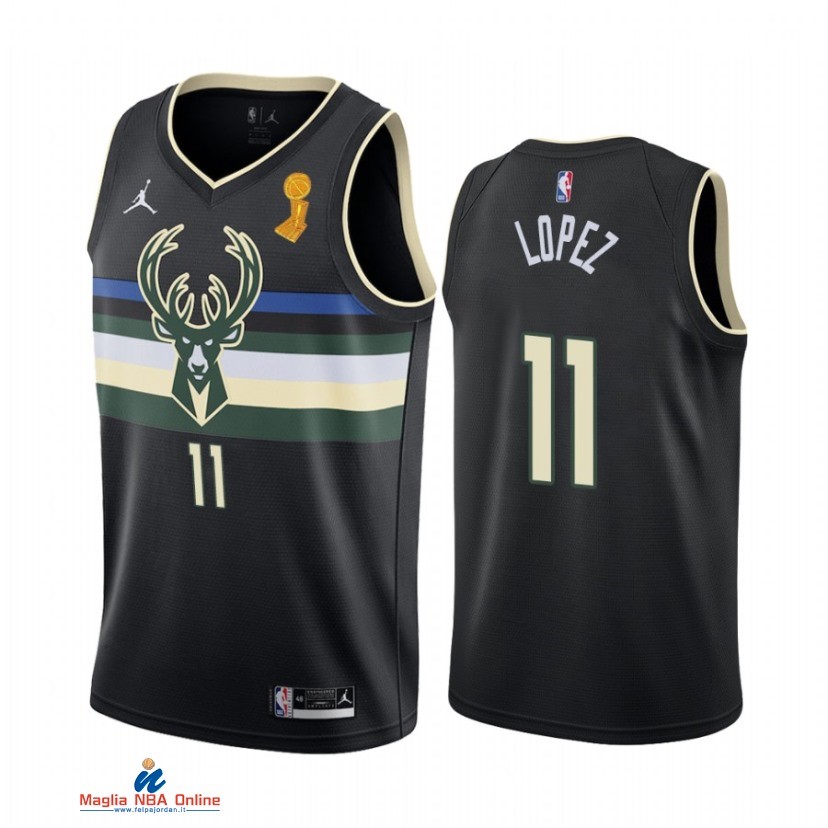 Maglia NBA Milwaukee Bucks Campionato Finali 2021 NO.11 Brook Lopez Nero Statement