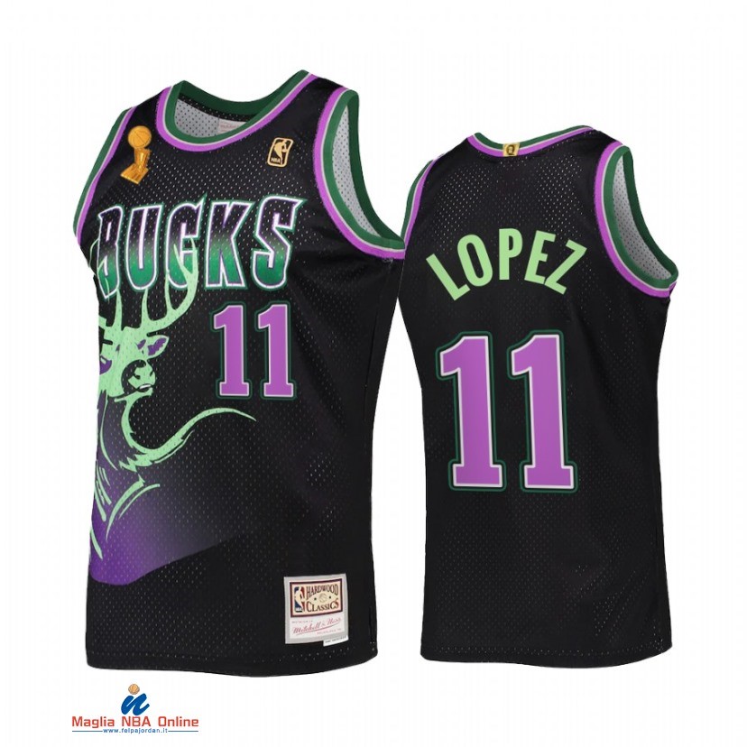 Maglia NBA Milwaukee Bucks Campionato Finali 2021 NO.11 Brook Lopez Nero