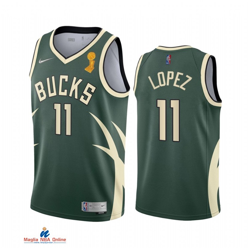 Maglia NBA Milwaukee Bucks Campionato Finali 2021 NO.11 Brook Lopez Verde