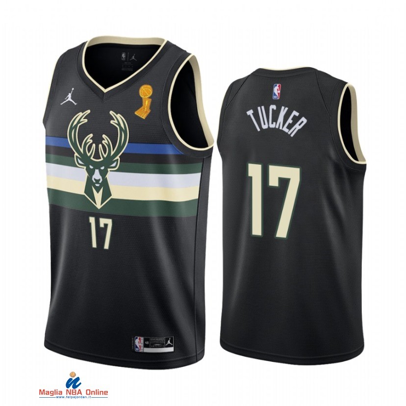 Maglia NBA Milwaukee Bucks Campionato Finali 2021 NO.17 P.J. Tucker Nero Statement