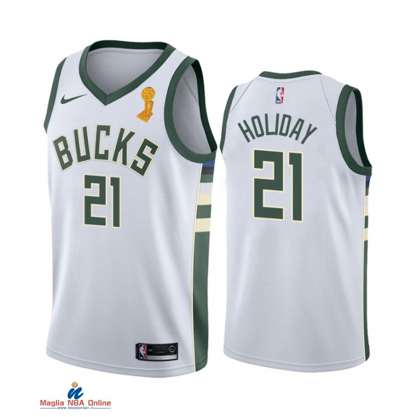 Maglia NBA Milwaukee Bucks Campionato Finali 2021 NO.21 Bucks Jrue Holiday Bianco Association