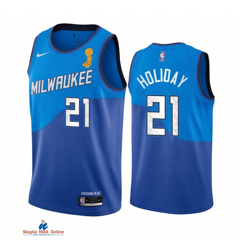 Maglia NBA Milwaukee Bucks Campionato Finali 2021 NO.21 Jrue Holiday Blu Città