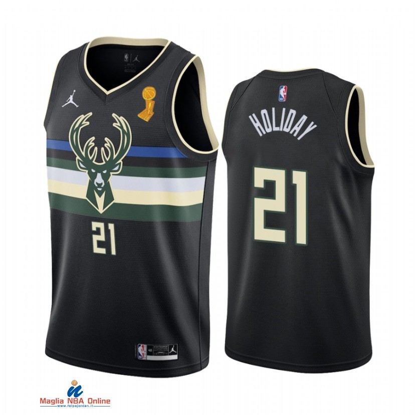 Maglia NBA Milwaukee Bucks Campionato Finali 2021 NO.21 Jrue Holiday Nero Statement