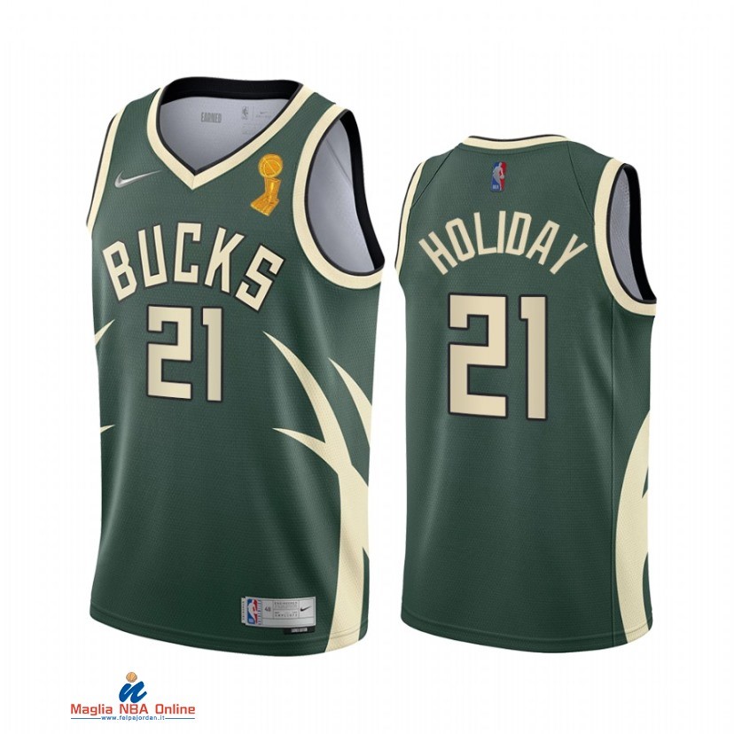 Maglia NBA Milwaukee Bucks Campionato Finali 2021 NO.21 Jrue Holiday Verde