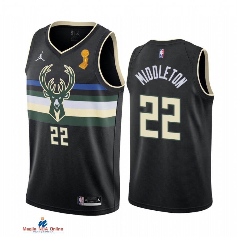 Maglia NBA Milwaukee Bucks Campionato Finali 2021 NO.22 Khris Middleton Nero Statement