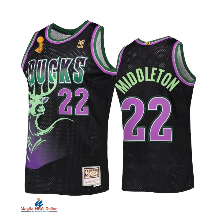 Maglia NBA Milwaukee Bucks Campionato Finali 2021 NO.22 Khris Middleton Nero