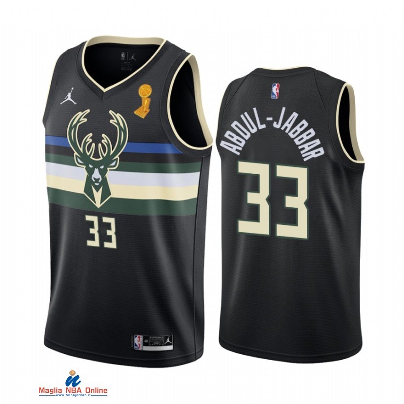 Maglia NBA Milwaukee Bucks Campionato Finali 2021 NO.33 Kareem Abdul Jabbar Nero Statement