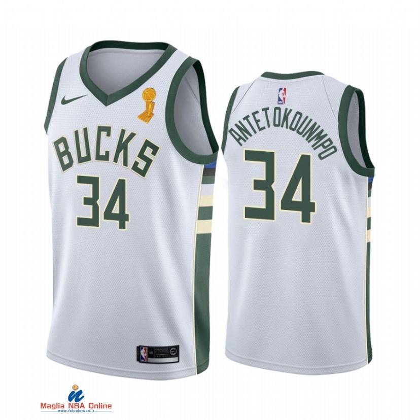 Maglia NBA Milwaukee Bucks Campionato Finali 2021 NO.34 Giannis Antetokounmpo Bianco Association