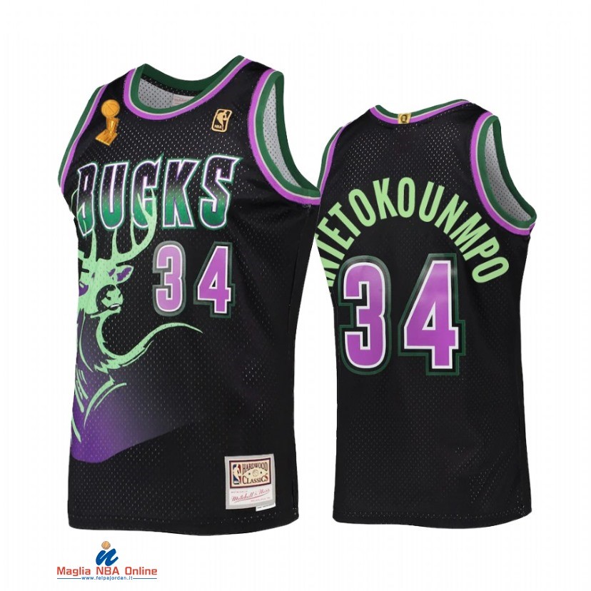 Maglia NBA Milwaukee Bucks Campionato Finali 2021 NO.34 Giannis Antetokounmpo Nero