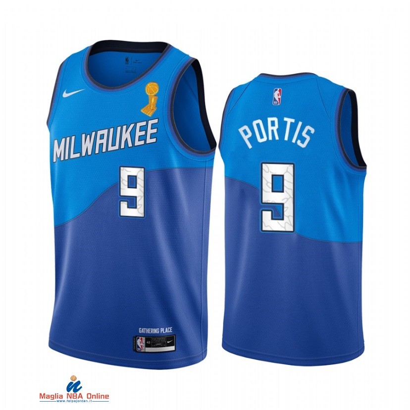 Maglia NBA Milwaukee Bucks Campionato Finali 2021 NO.9 Bobby Portis Blu Città