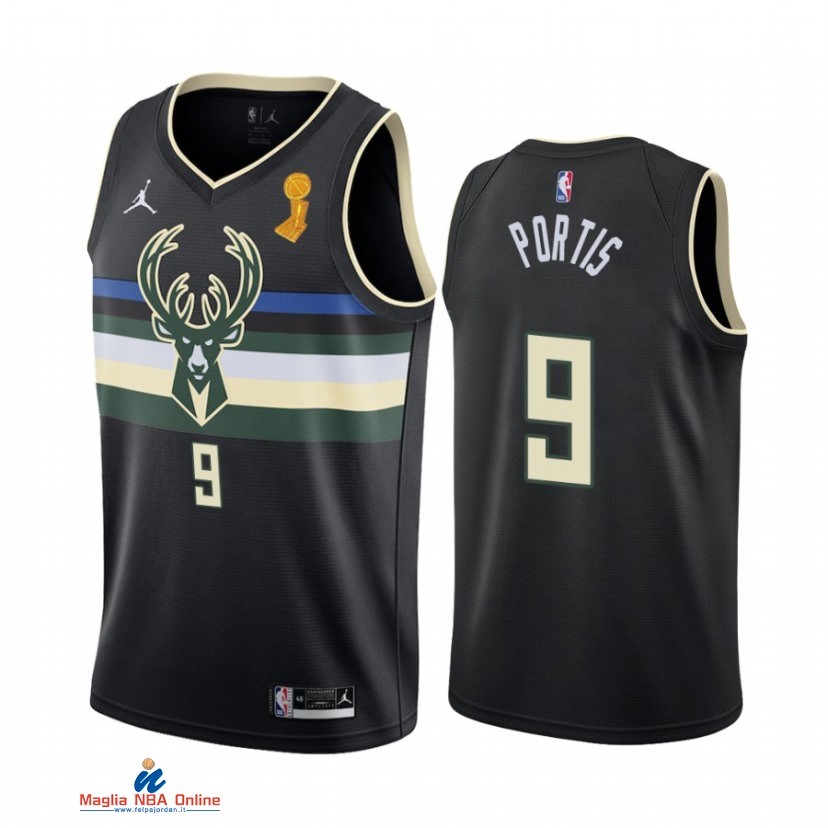 Maglia NBA Milwaukee Bucks Campionato Finali 2021 NO.9 Bobby Portis Nero Statement