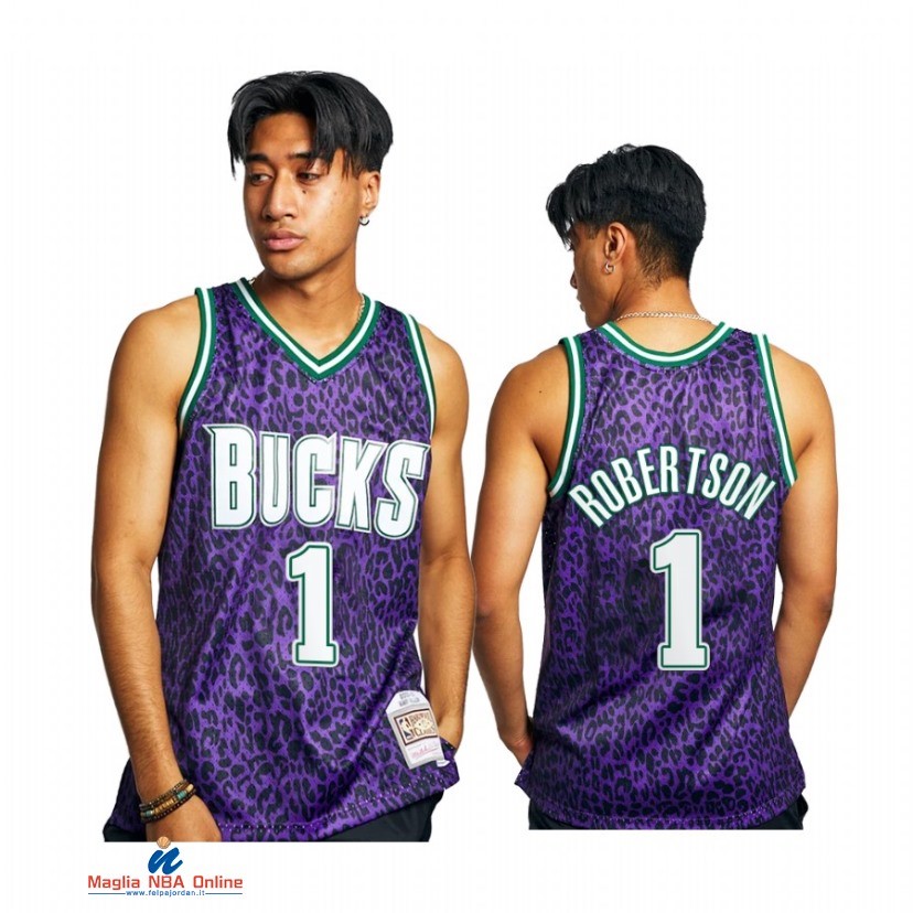 Maglia NBA Milwaukee Bucks NO.1 Oscar Robertson Porpora Hardwood Classics 2021