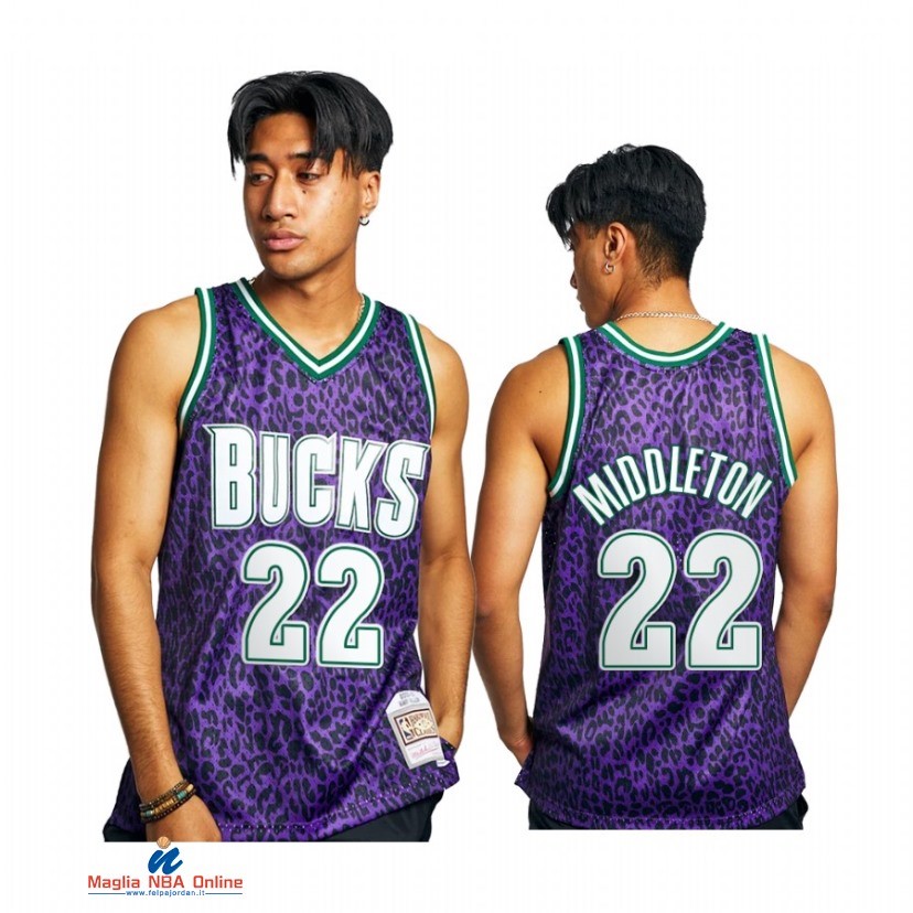 Maglia NBA Milwaukee Bucks NO.22 Khris Middleton Porpora Hardwood Classics 2021