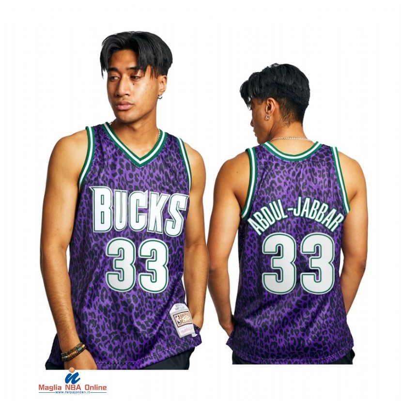 Maglia NBA Milwaukee Bucks NO.33 Kareem Abdul Jabbar Porpora Hardwood Classics 2021