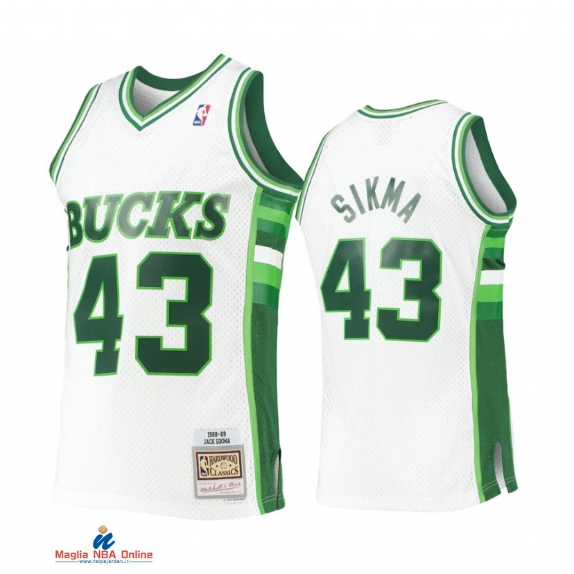 Maglia NBA Milwaukee Bucks NO.43 Jack Sikma Bianco Hardwood Classics 1988-89