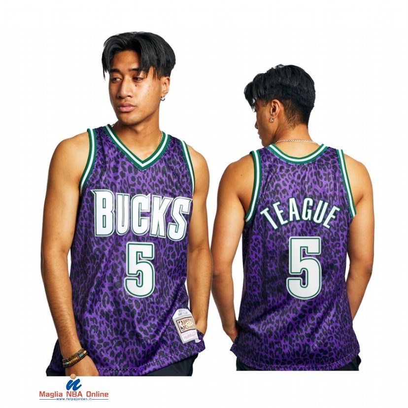 Maglia NBA Milwaukee Bucks NO.5 Jeff Teague Porpora Hardwood Classics 2021