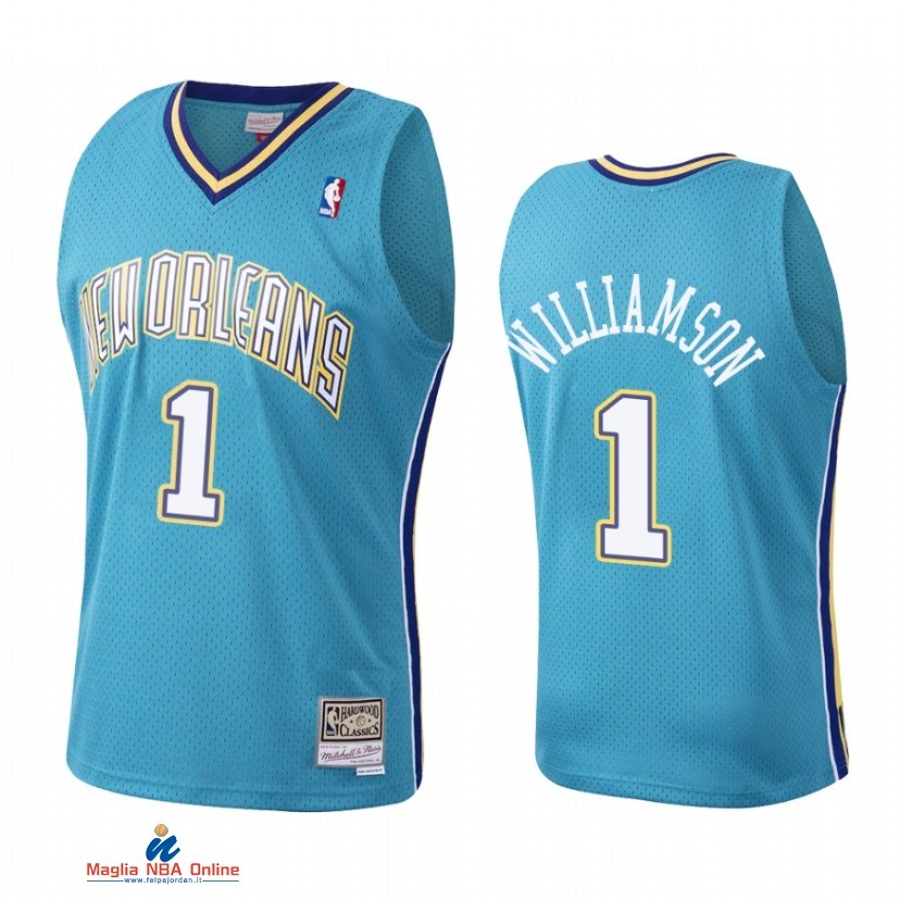 Maglia NBA New Orleans Pelicans NO.1 Zion Williamson Verde Blu Throwback 2021