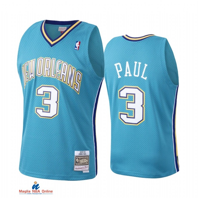 Maglia NBA New Orleans Pelicans NO.3 Chris Paul Verde Blu Throwback 2021