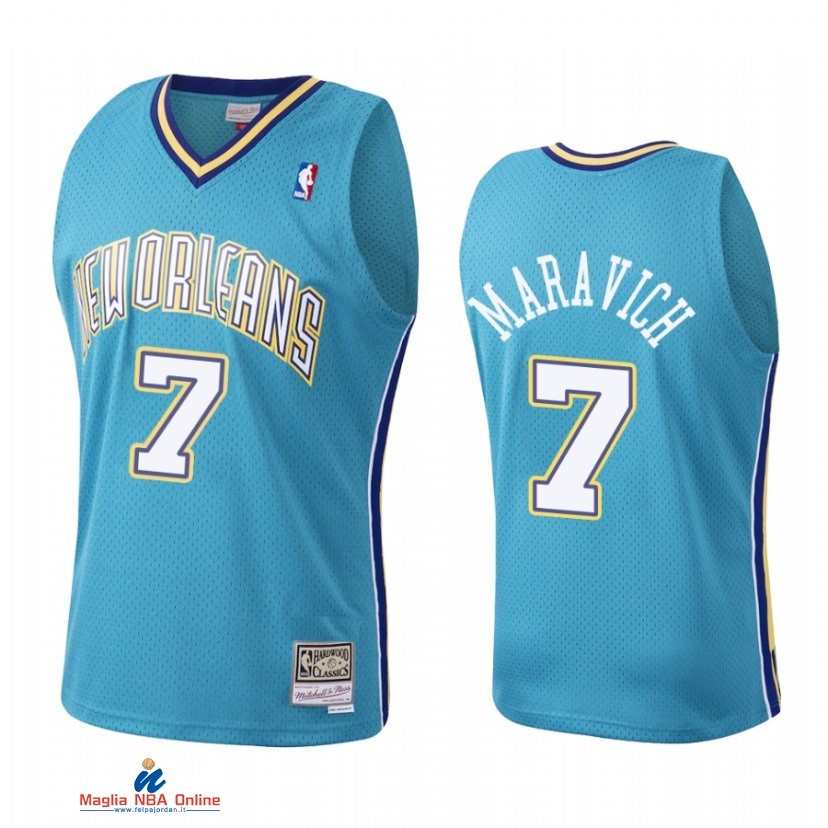 Maglia NBA New Orleans Pelicans NO.7 Pete Maravich Verde Blu Throwback 2021
