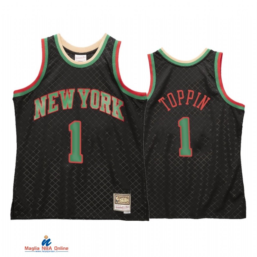 Maglia NBA New York Knicks NO.1 Obi Toppin Nero Hardwood Classics 2021