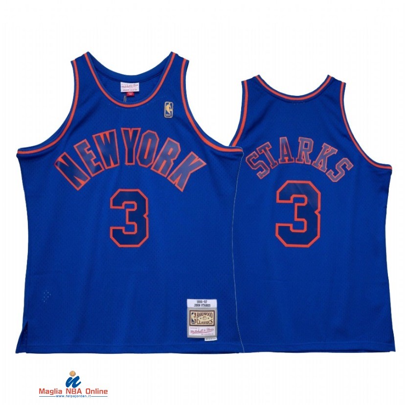 Maglia NBA New York Knicks NO.3 John Starks Blu Hardwood Classics 1996-97