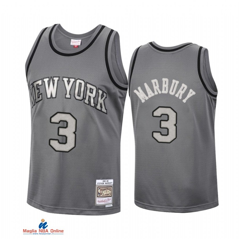 Maglia NBA New York Knicks NO.3 Stephon Marbury Grigio Hardwood Classics 2021