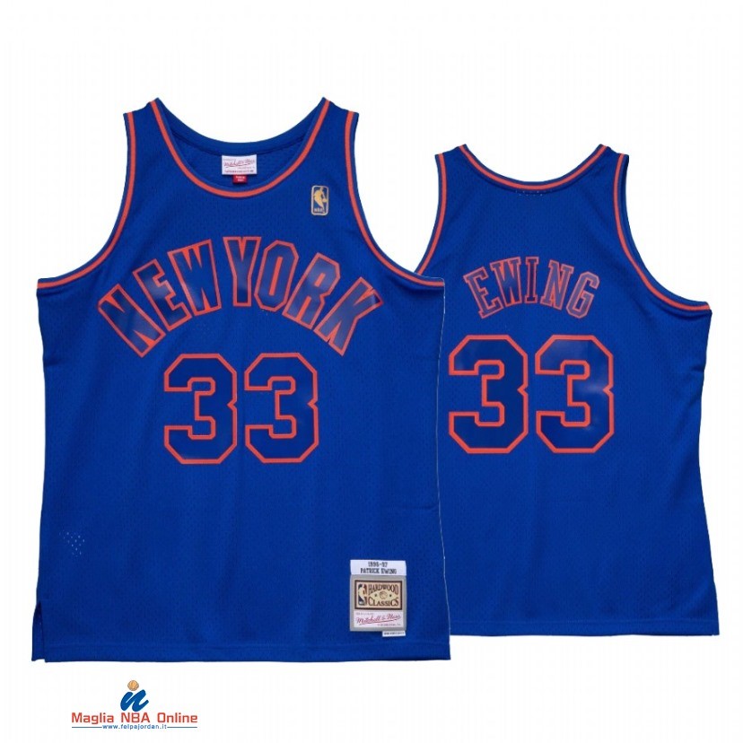 Maglia NBA New York Knicks NO.33 Patrick Ewing Blu Hardwood Classics 1996-97